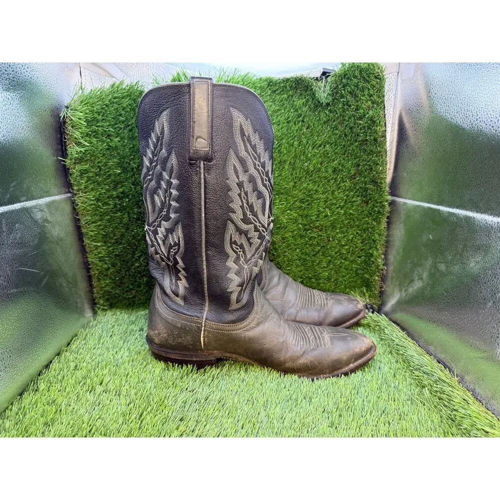 Lucchese Western Boot Men's 9.5 Black Leather Pull On Equestrian Cowboy Ranch